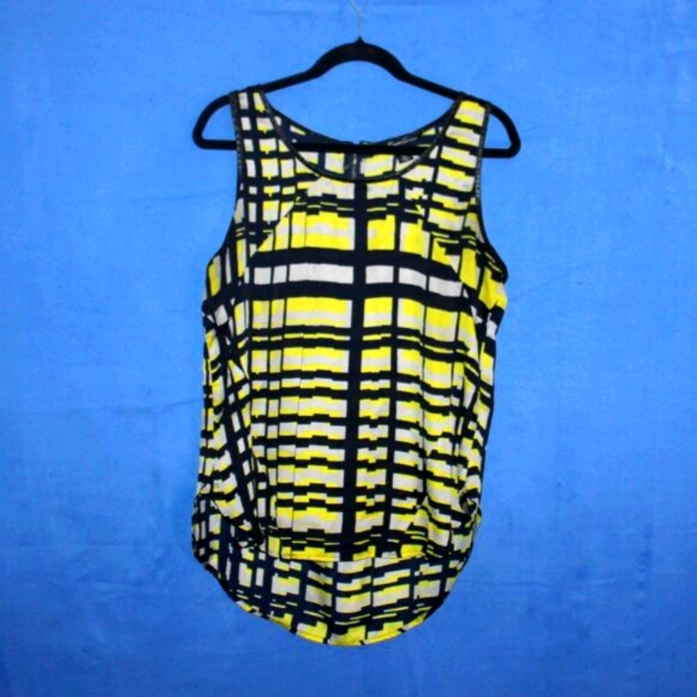 Kenneth Cole Geometric Print Blouse Yellow Black Large